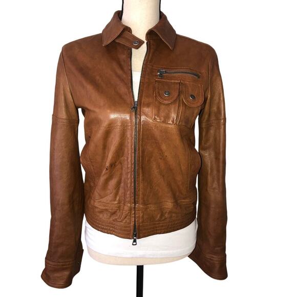 Theory Atara Leather Jacket Size P or XS Brown Moto Trucker Made in Italy Soft - Picture 1 of 14